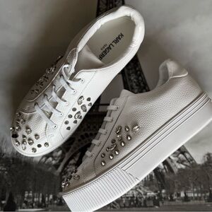 Karl Lagerfeld White Crystal-Studded Sneakers